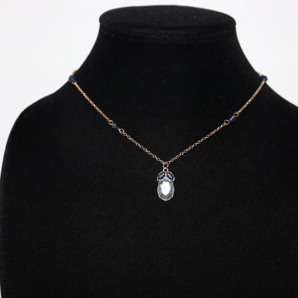 Beautiful gold and blue rhinestone statement necklace SAQ Avon 16-19" - Picture 6 of 6